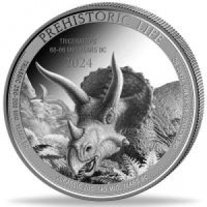 Kongo 20 Francs Triceratops Prehistoric Life II 2024 1 OZ SILBER  ( kein Internetverkauf ) nur Ladenverkauf