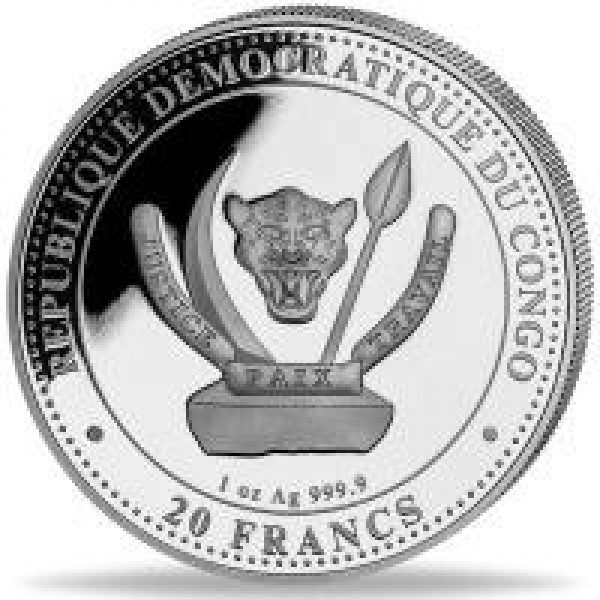 Kongo 20 Francs Triceratops Prehistoric Life II 2024 1 OZ SILBER  ( kein Internetverkauf ) nur Ladenverkauf