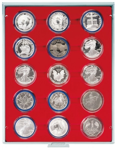 2915 Coin Box with 15 round compartments for single coins in coin capsules with 51 mm diameter