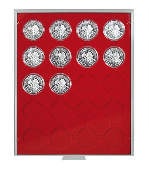 2944 Münzbox mit 20 runden Vertiefungen für Münzkapseln 44 mm rauchfarben oder grau