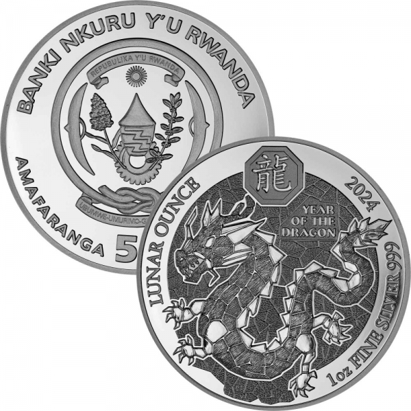 Ruanda - 50 RWF Lunar Serie Drache 2024 - 1 Oz Silber  ( kein Internetverkauf ) nur Ladenverkauf